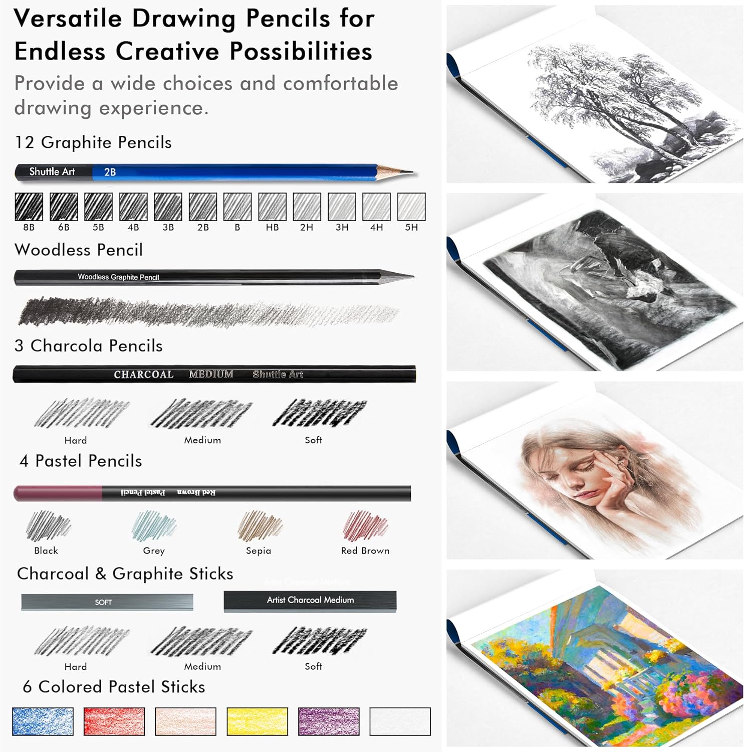 Shuttle Art Professional Sketch Pencil Set, 52 Pieces photo 4