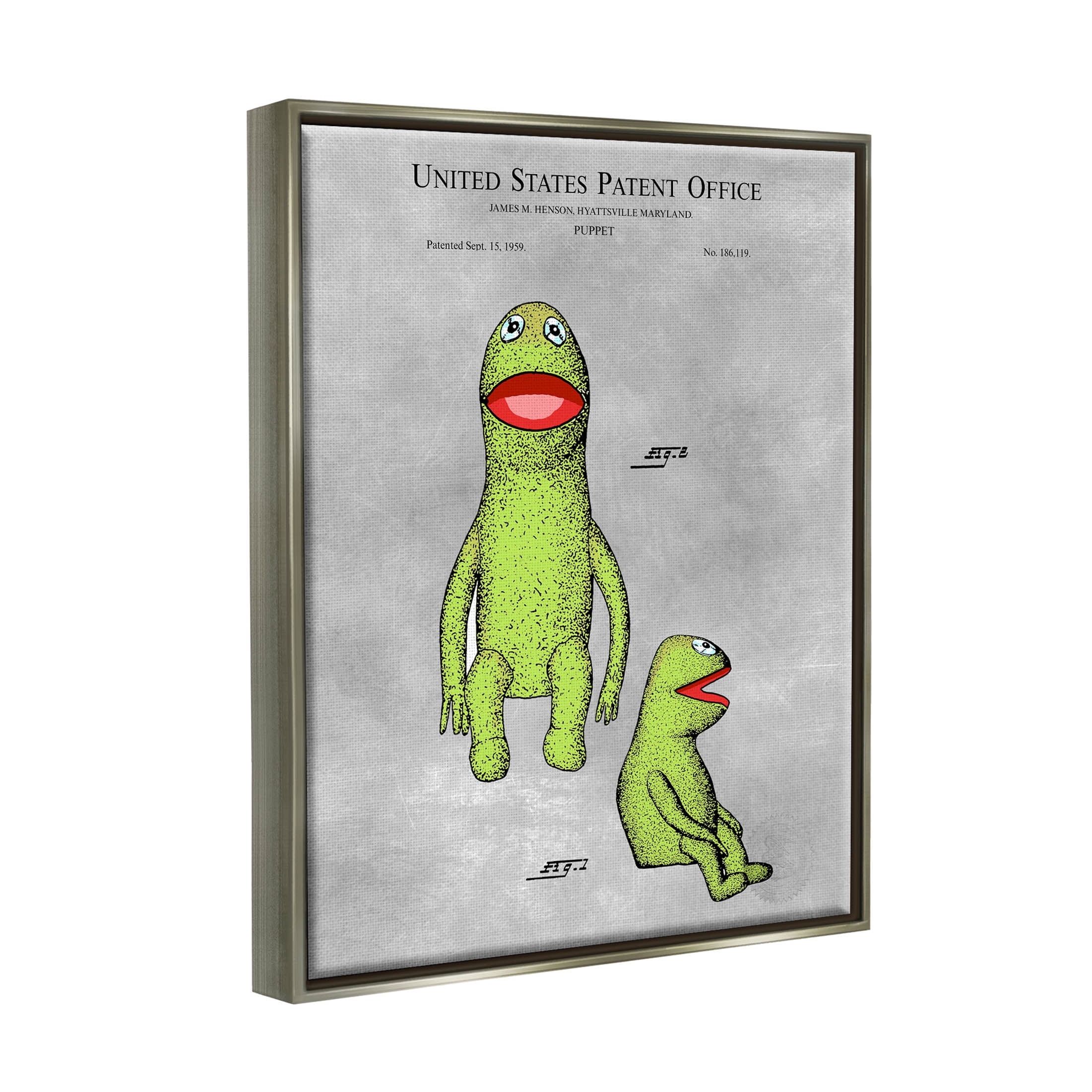 Stupell Industries Vintage Frog Puppet Diagram Graphic Art Luster Gray Floating Framed Canvas Print Wall Art, Design by Karl Hronek