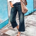 thumbnail image 3 of Wutalume Baggy Jeans for Women Wide Leg Mid Waist, Fringed Cropped Denim Pants, Trendy Boho Style with Distressed Hem,Dark Blue XL, 3 of 8