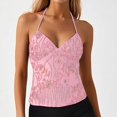 thumbnail image 2 of DHFJKG Women's Glitter Camisoles Top Sequin Embroidery Criss Cross Lace Up Sexy Sleeveless Shirts Party Club Going Out V Neck Versatile Tops, 2 of 5
