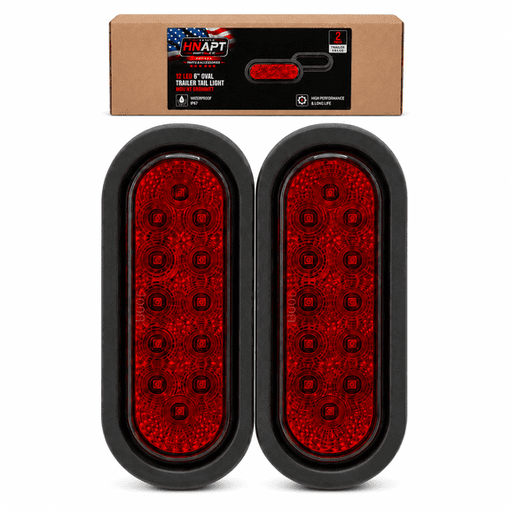 HNAPT 2PCS 6" Oval Red LED Trailer Tail Lights with Built-in Reflector, 12 LED Stop Turn Tail Brake Light, 12V Waterproof for Trailer Truck RV Boat