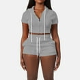 thumbnail image 2 of RMGVDSD Women's 2 Piece Outfits Summer Tracksuit Short Sleeve Crop Zipper Hoodie And Shorts Workout Sets Casual Beach Shorts Set, 2 of 5