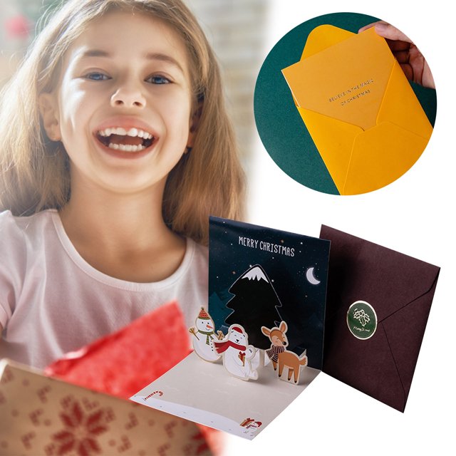 Mashaouyo Greeting Cards Christmas Cards 4.3x4.3inch Small Up Card With Envelopes Stickers 3D Cute Holiday Greeting Cards Santa Snowman Reindeer Xmas Tree Christmas Cards For Kids