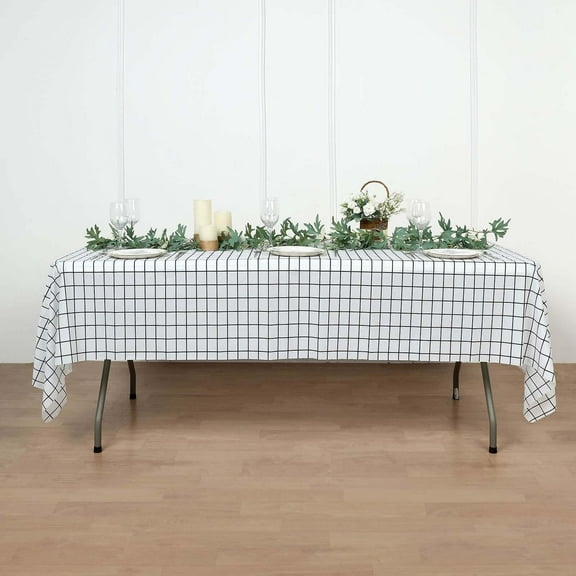 BalsaCircle 5 Black and White 54x108 in Rectangular Grid Plastic Table Covers