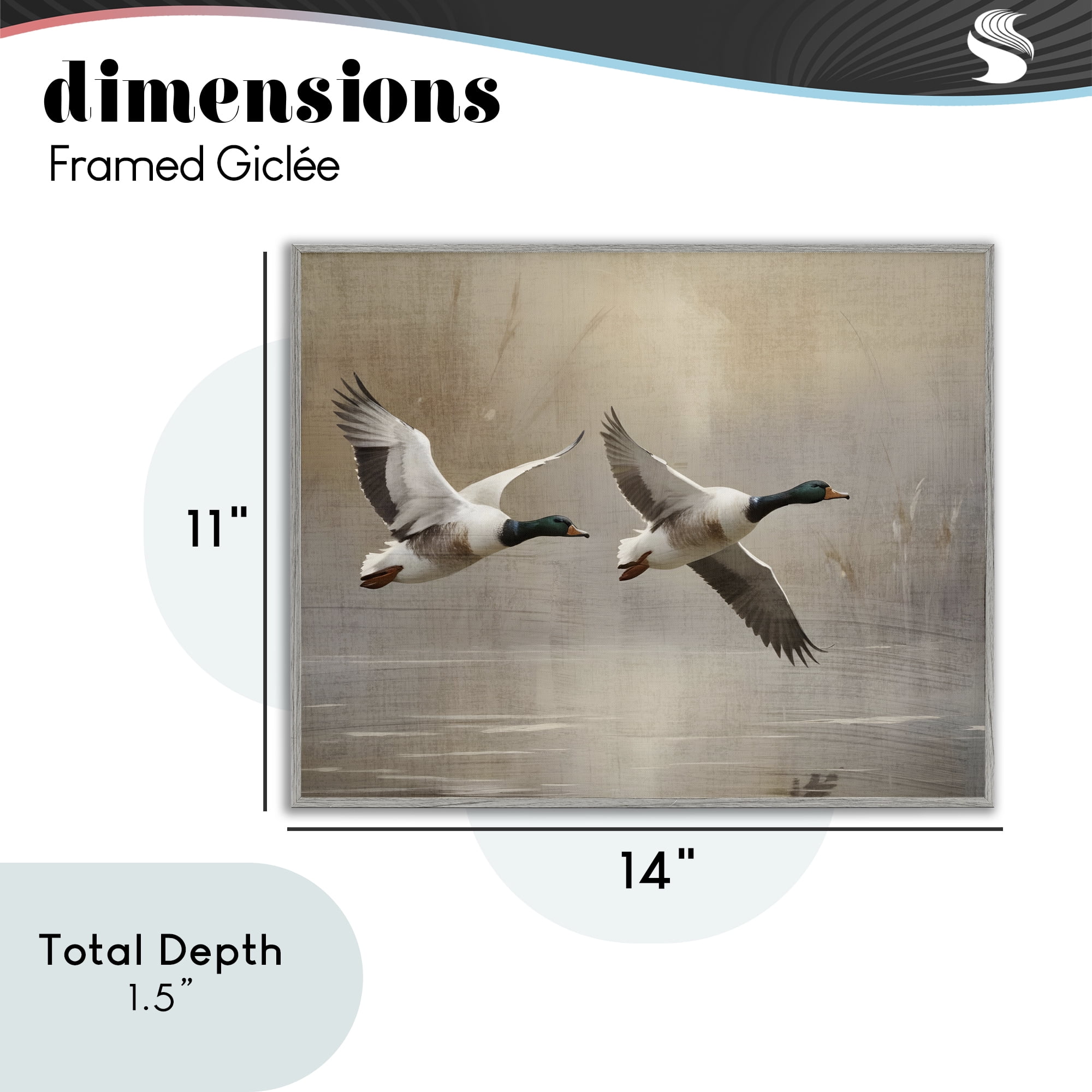 Stupell Industries Mallard Ducks over Pond Gray Framed Giclee Art, design by Susan Arnot