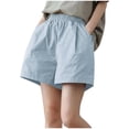 thumbnail image 3 of Women's Casual Elastic Waist Shorts with Belt Loops and Pockets, Perfect for Summer, Lounge, or Travel, Versatile Pull-On | CSEONE,Blue L, 3 of 4