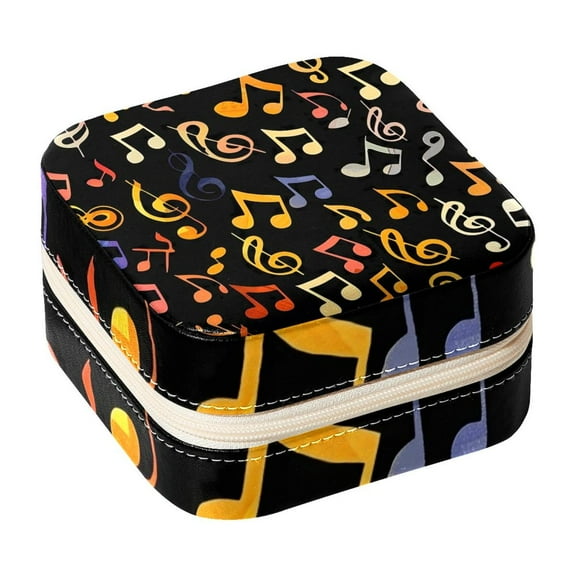 PhooArto Small Jewellery Box, Colorful Musical Notes Pattern Portable Travel Mini Jewelry Case for Women Leather Ring Organizer