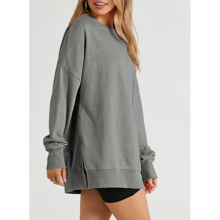 Cali Chic Women Grey Drop Shoulder Ribbed Trim Oversized Sweatshirt Grey Medium
