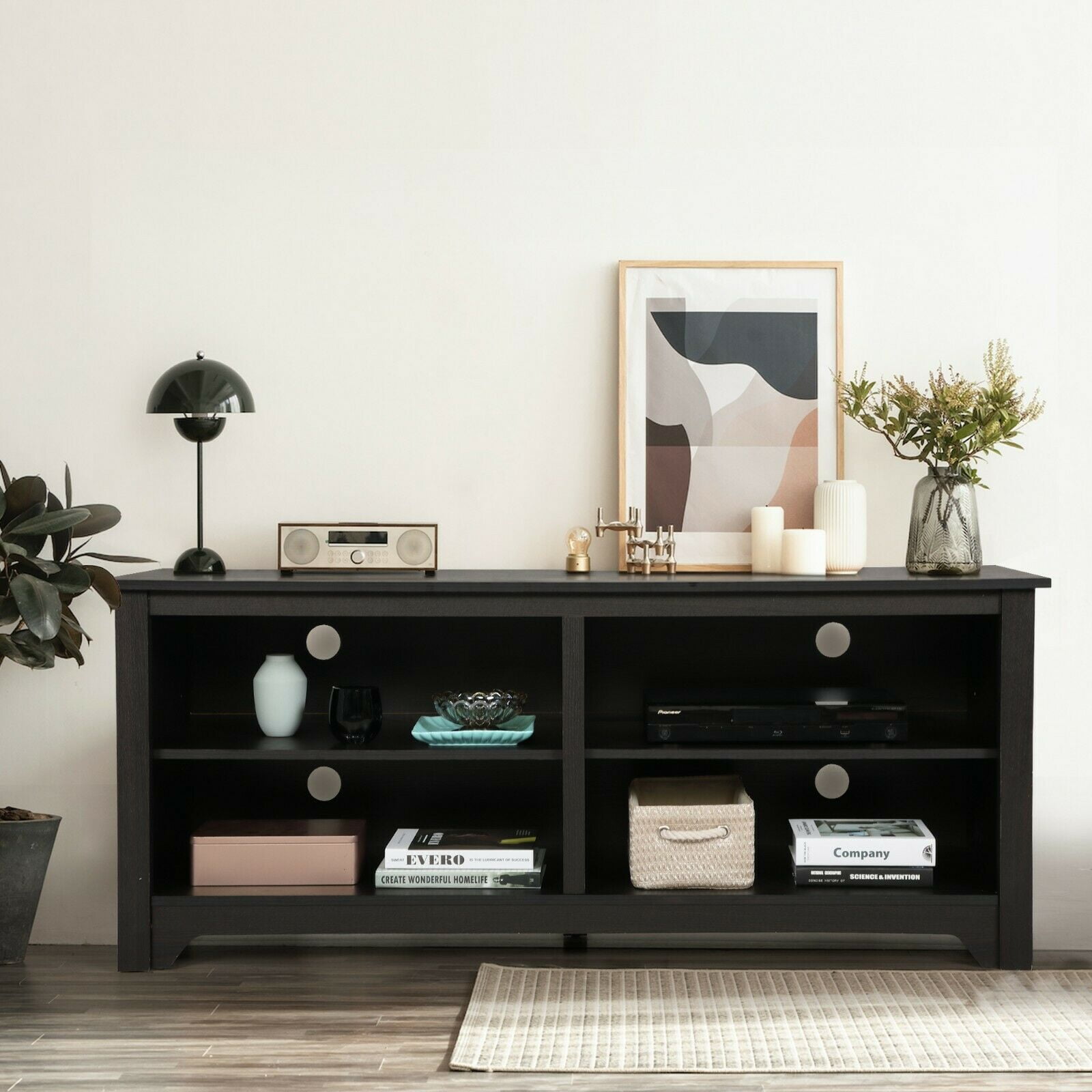 Private Jungle Wooden TV Stand - for TVs up to 65" Media Console Storage Cabinet Entertainment,Dark Brown