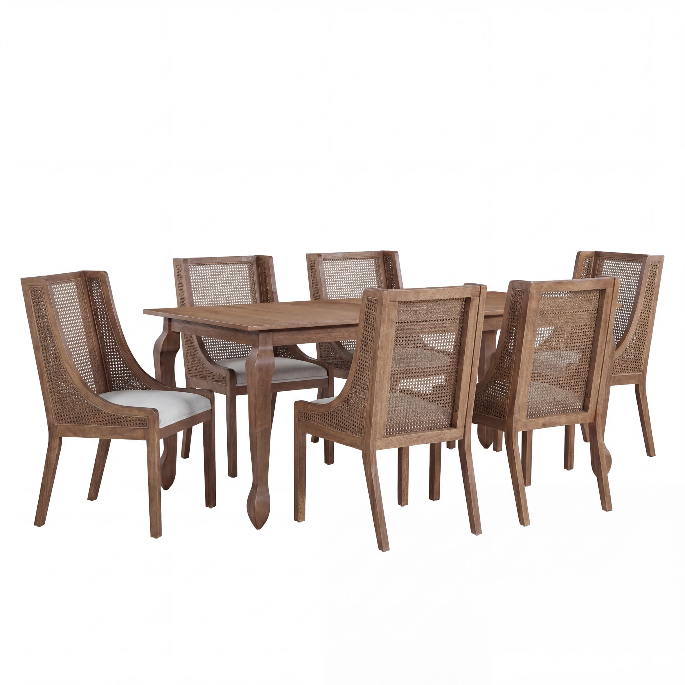 Christopher Knight Home French Country Dining Set for 6, 62" Extendable Table and Cane Back Chairs, Walnut