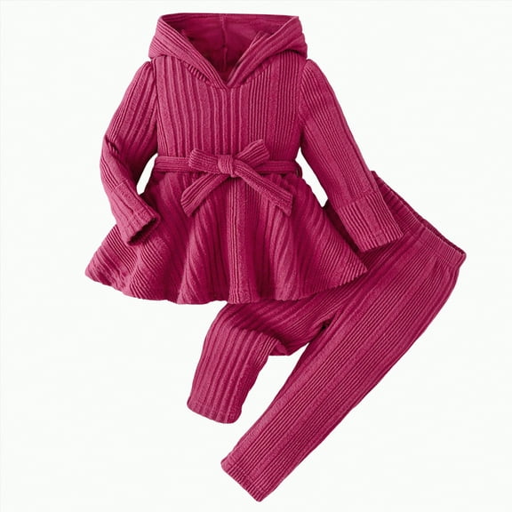 Xyant Toddler Baby Girl Clothes Fall Winter Outfits Infant Girl Hooded Sweatshirt Top 6 9 12 18 24 Months 2T 3T Pants Set (Hot Pink,12-18 Months)