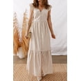 thumbnail image 6 of Women's Khaki Stripe Flutter Sleeve Maxi Dress – Casual V Neck for Summer Vacations, XL, 6 of 7