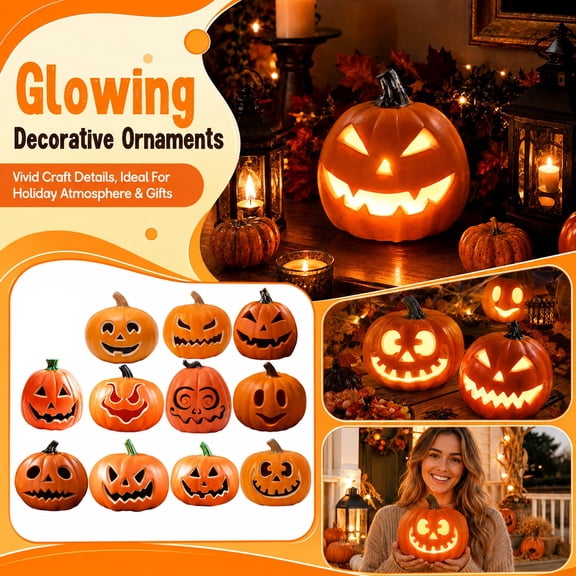 Halloween Pumpkin Decor 9 Inch Light Up Pumpkin Jack O Lantern Decor for Indoor and Outdoor Fall Halloween Decoration for Home Porch and Party, 1 Pack