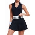 thumbnail image 3 of Women'S Tennis Skirt Ribbed Golf Skirt Half Zip Pleated Sports Skirt with Built-in Shorts and Bra Black L, 3 of 6