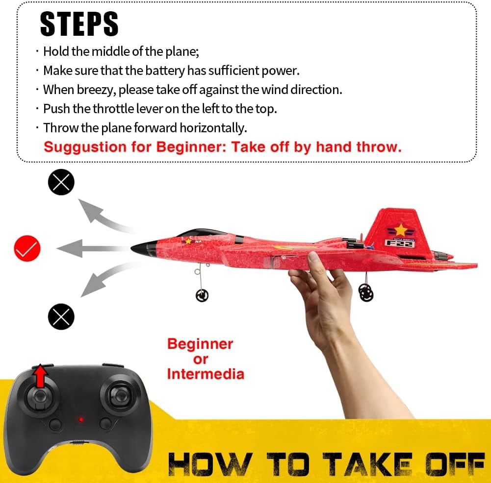 RC Plane F22 Jet 2.4G 6-Axis Gyro Remote Control Airplane Fighter Toy Gift for Kids Beginner(Red)