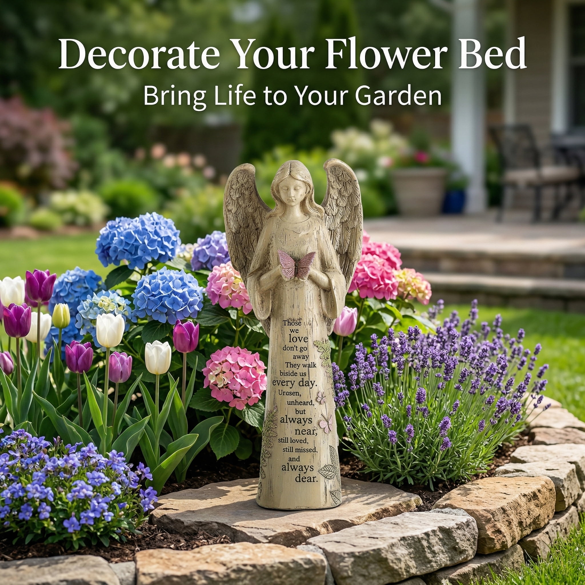 Resin Garden Statue Standing Angel with Butterfly Garden Statuary for Outdoor Garden Decor