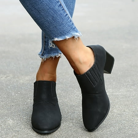

YOTAMI Women s Shoes Low Top Thick Heel High Heel Pointed Single Shoes Home Black 8