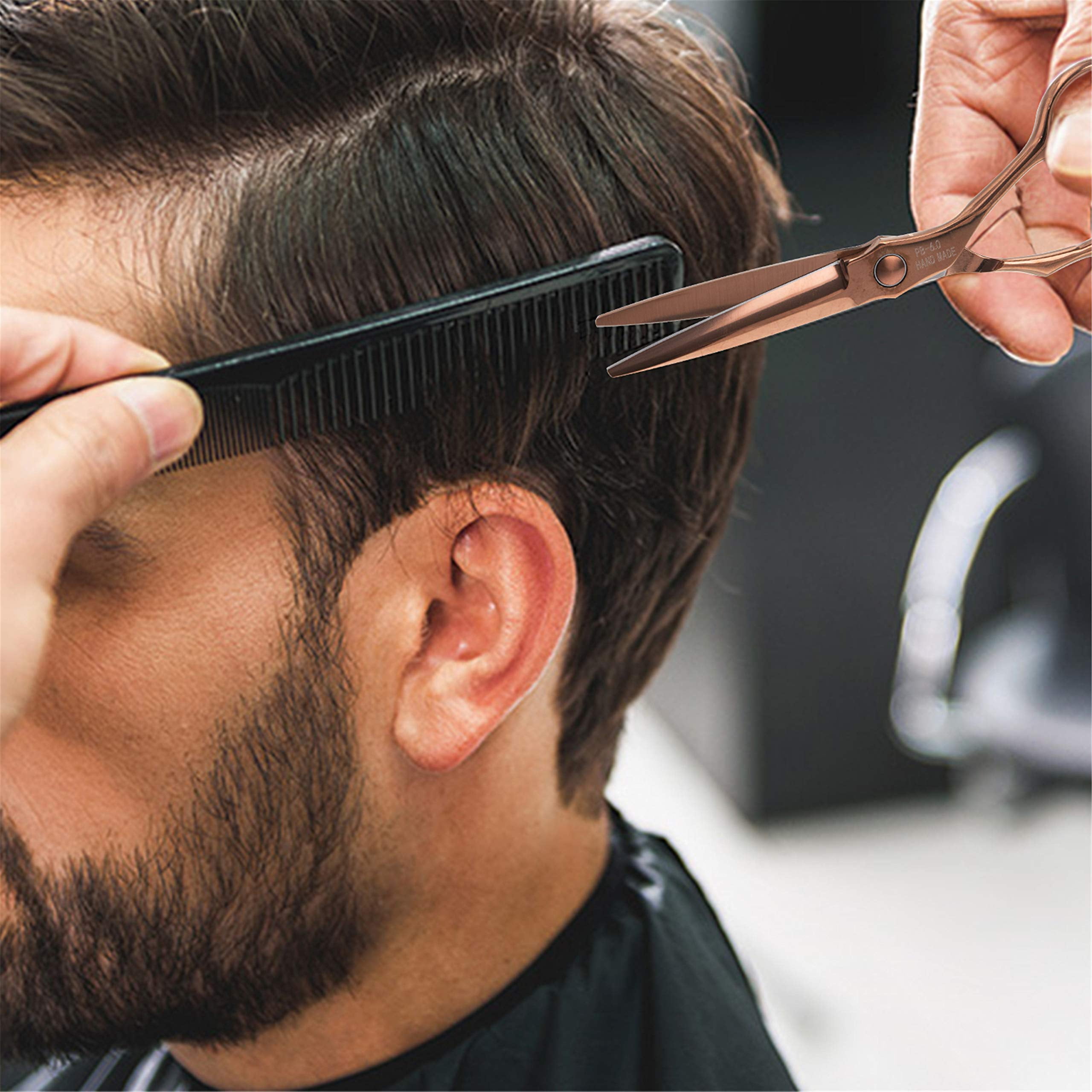 ShearGuru Professional Barber Kit/Salon Haircut Scissors Cutting Set -  6.5-Straight Edge Razor Sharp Barber Scissors + Texturizing Thinning  Shears