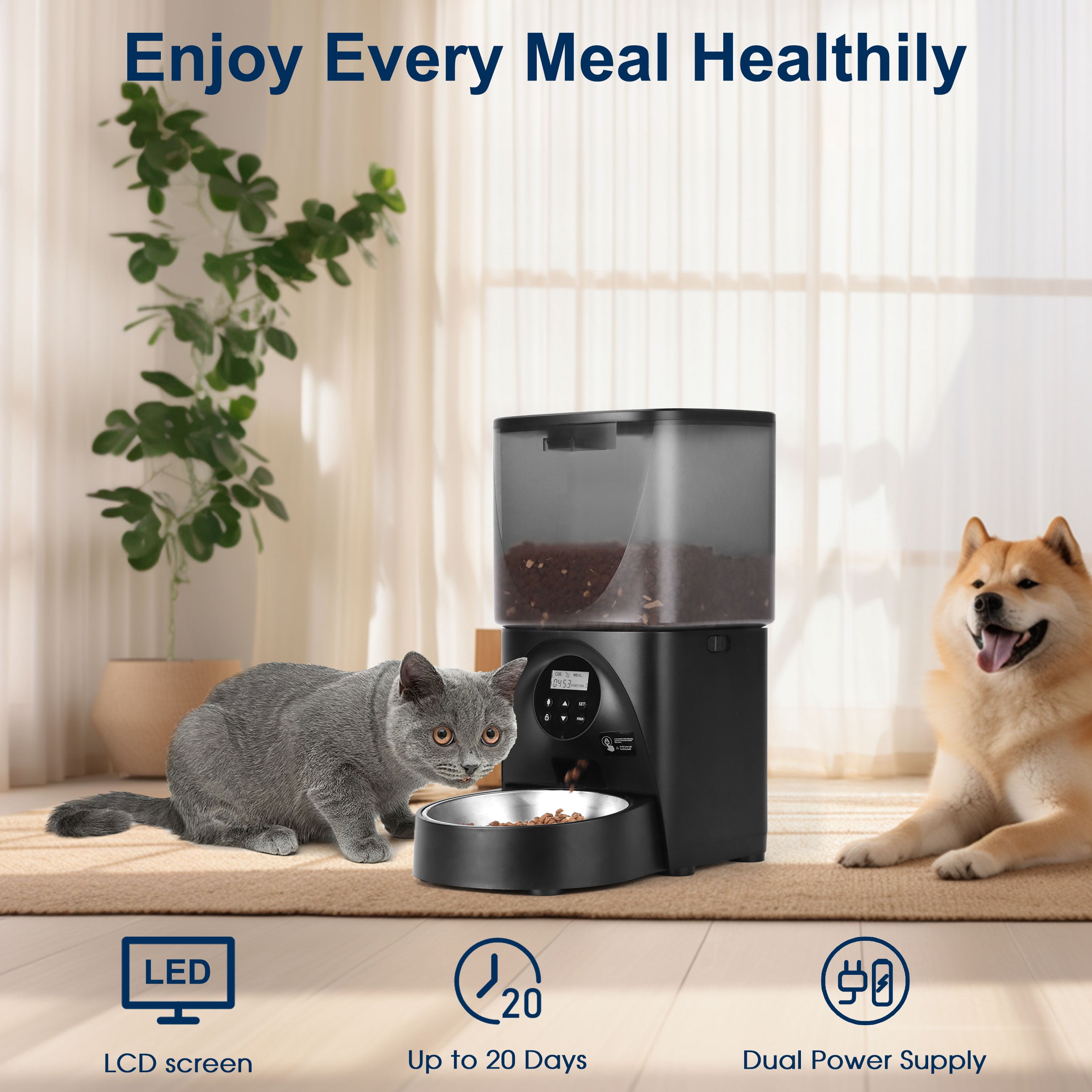 Cobectal Automatic Pet Food Feeder with Portion Control and 10-Second Meal Call, 4L Capacity