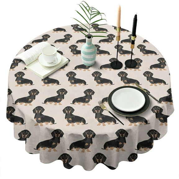 Cute Dachshund Round Tablecloth 60"x60",Wrinkle Wipeable Table Cloth for Kitchen Dining Room Picnic Patio Party
