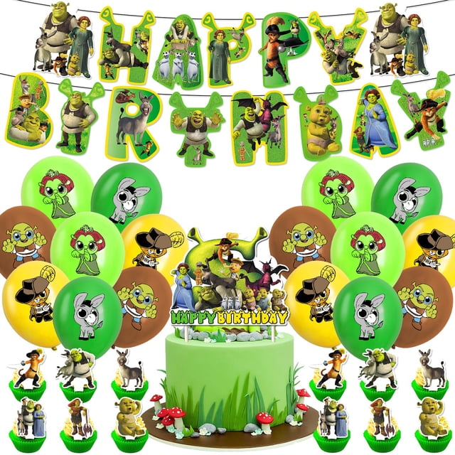 Pancarta desechable para fiesta de cumpleaños de Shrek, monstruo de la película caliente, bandera colgante para pastel de Halloween, globos de Shrek, decoración de cumpleaños