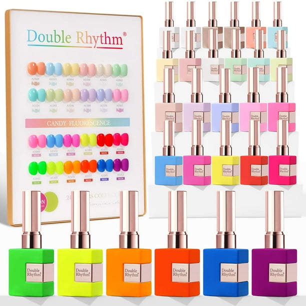 Set de esmaltes de uñas en gel Double Rhythm, 28 unidades, 15 ml, Candy Neon