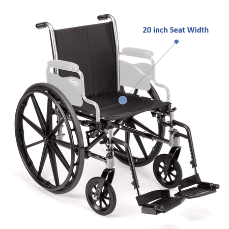 Invacare Tracer SX5 Wheelchair, with Full Length Arms and T93HAP Hemi Footrests with Heel Loops, 20" Seat Width, TRSX50FBFP / T93HAP