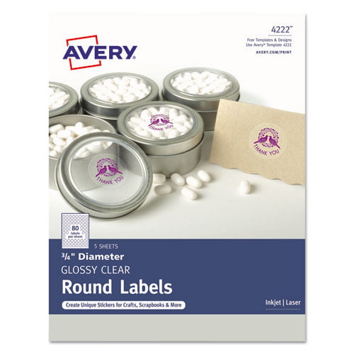 Avery Printable Self-Adhesive Permanent 3/4" Round ID Labels 3/4"dia Clear 400 