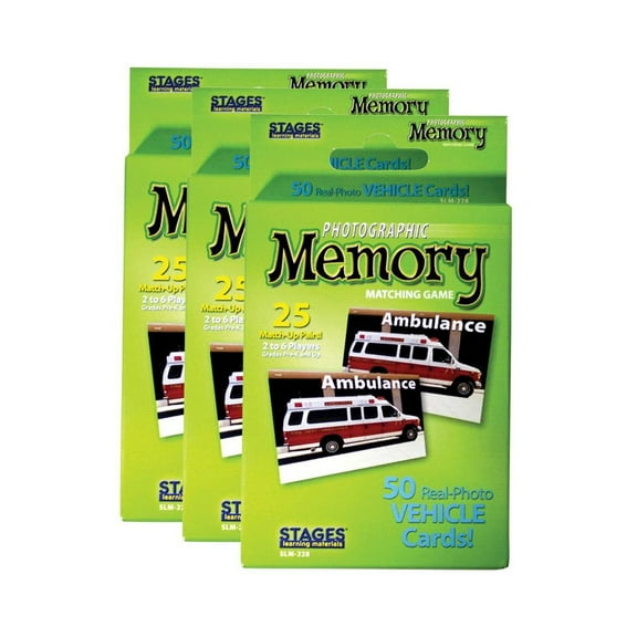 Stages Learning Materials Vehicles Photographic Memory Matching Game, Set of 3 Packs
