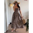 thumbnail image 5 of Elegant A-Line V-Neck Cinched Waist Flared Hem Floral Print Long Dress In Multicolor, 5 of 7