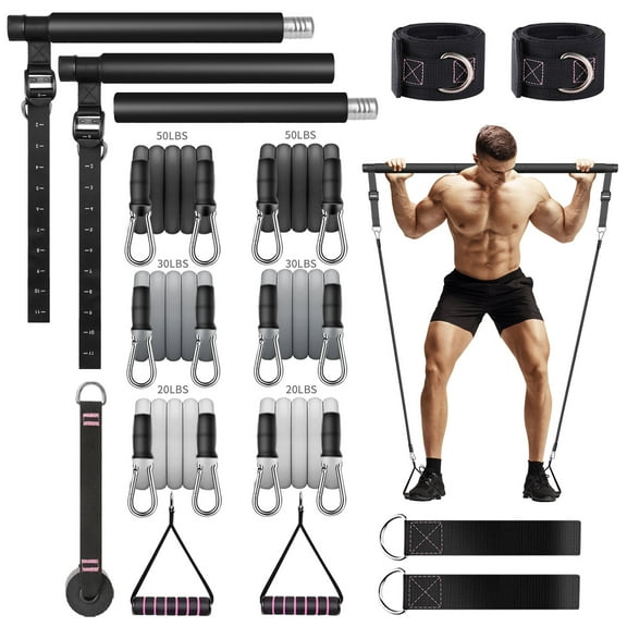 Pilates Bar Kit with 6x Resistance Bands (20lbs/30lbs/40lbs) Black,Pilates Resistance Bands Exercise Fitness Equipment for Women & Men Home Gym Yoga Pilates