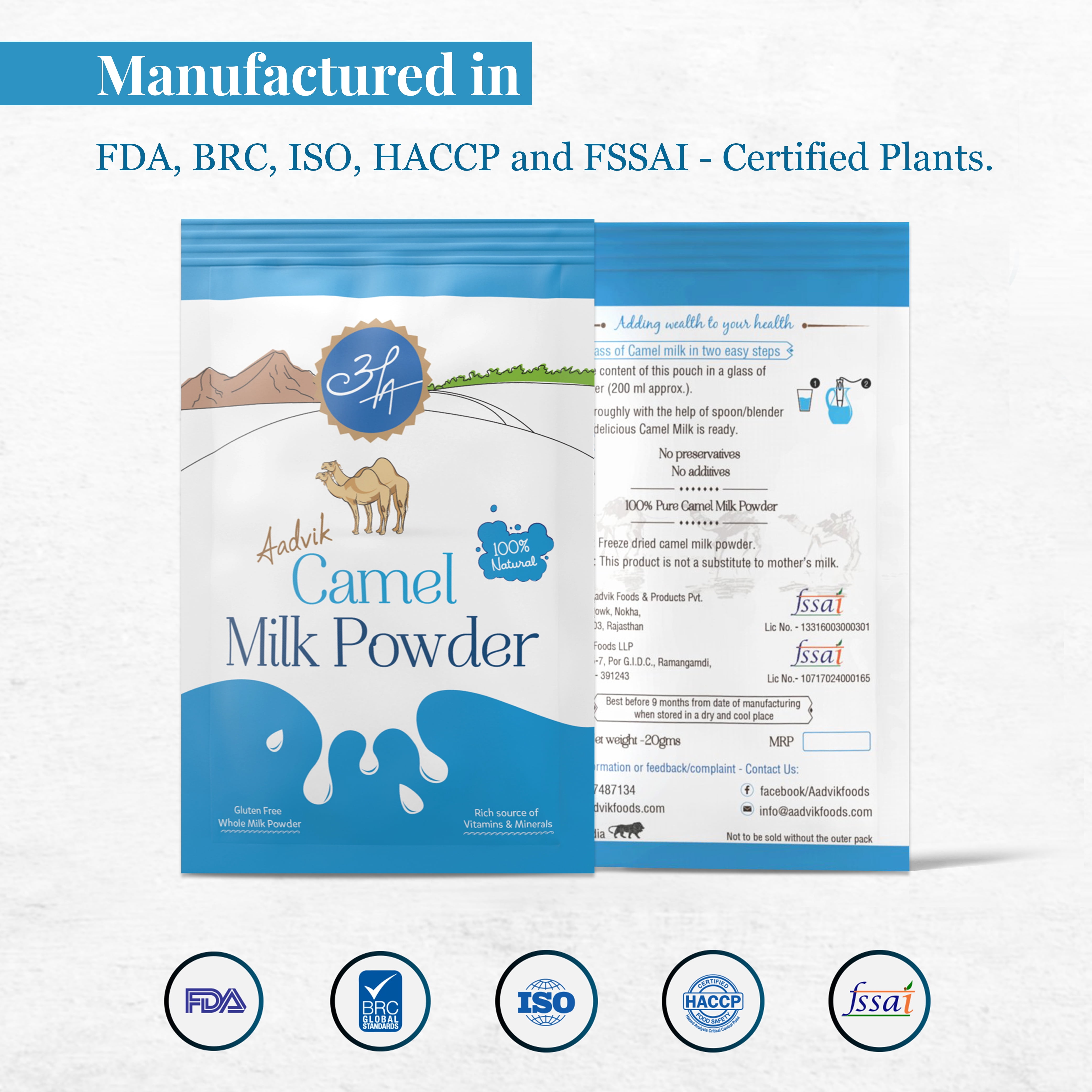 Aadvik Camel Milk Powder | Freeze Dried | Pure and Natural | 20g x 10 sachets | 200 GMS