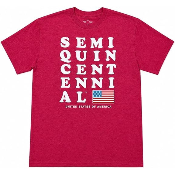 USA Semiquincentennial 250th Anniversary Bold Stack Graphic T-Shirt, Patriotic American Flag Independence Celebration Tee, Unisex Adult Red Heather, Large