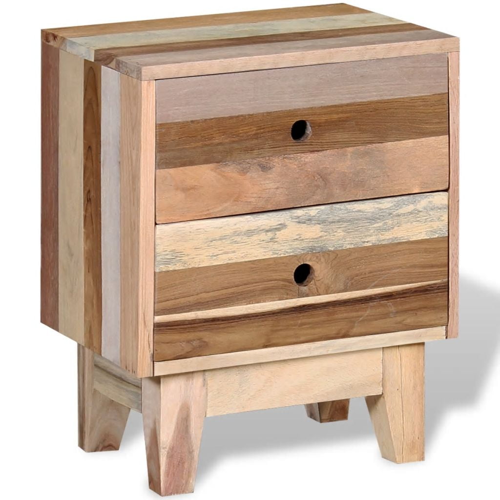Solid Reclaimed Wood Bedside Cabinet, Bedroom Telephone Nightstand Chest with 2 Drawer