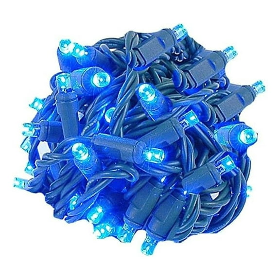 50 Light LED Twinkle Christmas LED Mini Light Set, Blue, Green Wire, 25 Feet
