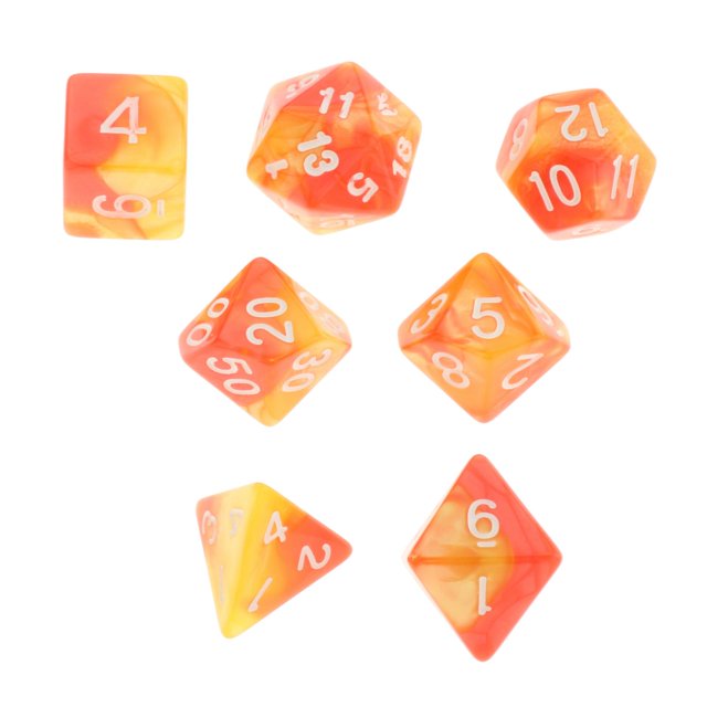 Juego de Dados numéricos Zulema 7 piezas acrílico Rojo Amarillo