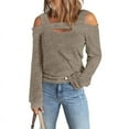 thumbnail image 2 of Women Sweater Tops Casual Sexy Cold Shoulder Long Sleeve Square Collar Sweatshirts Hollow Out Solid Pullover Sweaters, 2 of 4