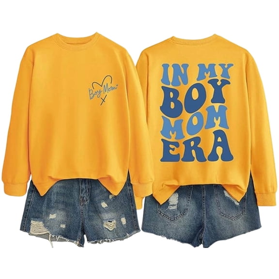 Women's Hoodless Sweatshirt "IN MY BOY MOM ERA" Graphic Print Crew Neck Long Sleeve Pullover Casual Fall Winter Top for Women Sizes S-XXL
