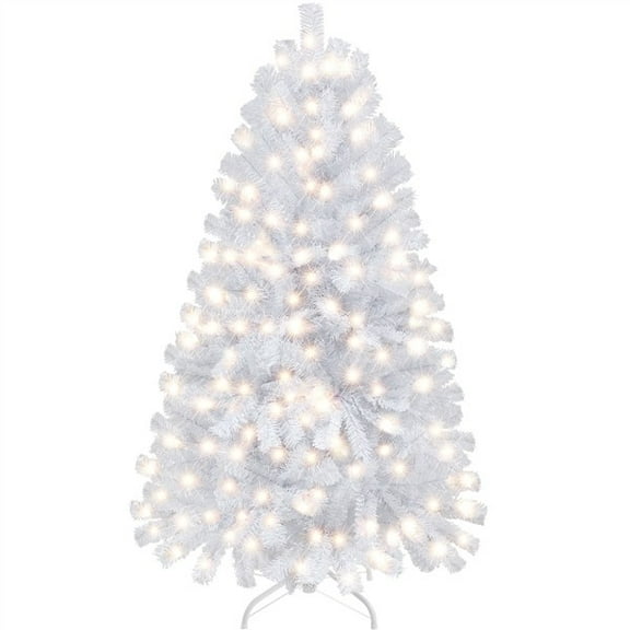 RTRWDC 4.5ft Pre-Lit White Christmas Tree 324 Realistic Tips 150 Multicolor LED Lights (9 Modes) Flame-Retardant PVC with Metal Stand for Home/Entryway/Store