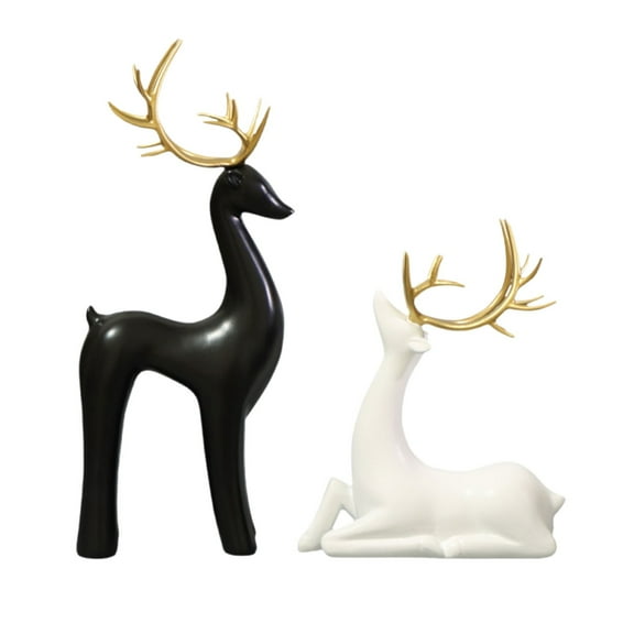 Souew Black and white deer ornament, Christmas Reindeer Figurines Set Modern Deer Statues For Holiday Decor