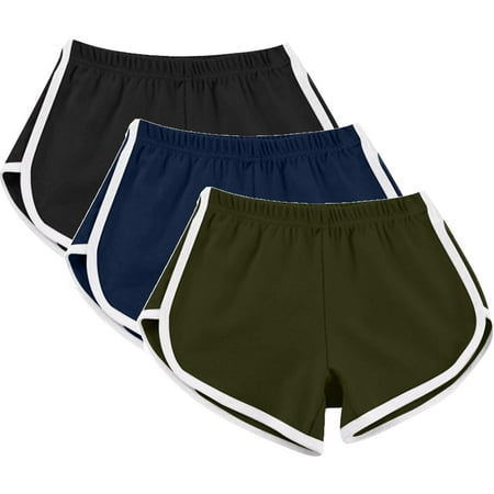 3 Pack Summer Hot Shorts for Women Elastic Waist Cotton Sports Shorts Athletic Yoga Dance Pajama Short Pants (3XL  Army Green 01)
