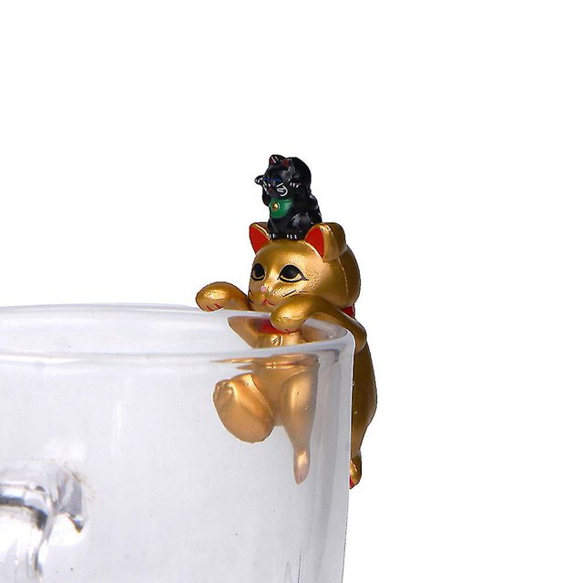 Mini Lucky Money Cats Figurine Hanging Cup Rim Diy Landscape Table Ornament-SHUNJING