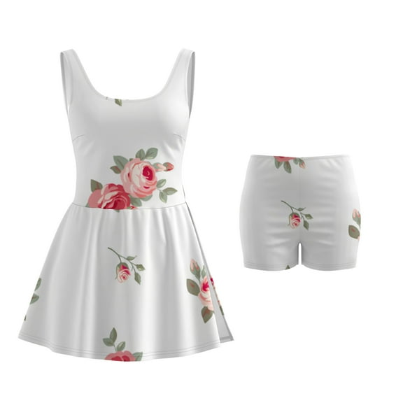 Vintage floral One Piece Swimdress Swimsuits for Women Tummy Control Swim Dresses Skirt Bathing Suit S