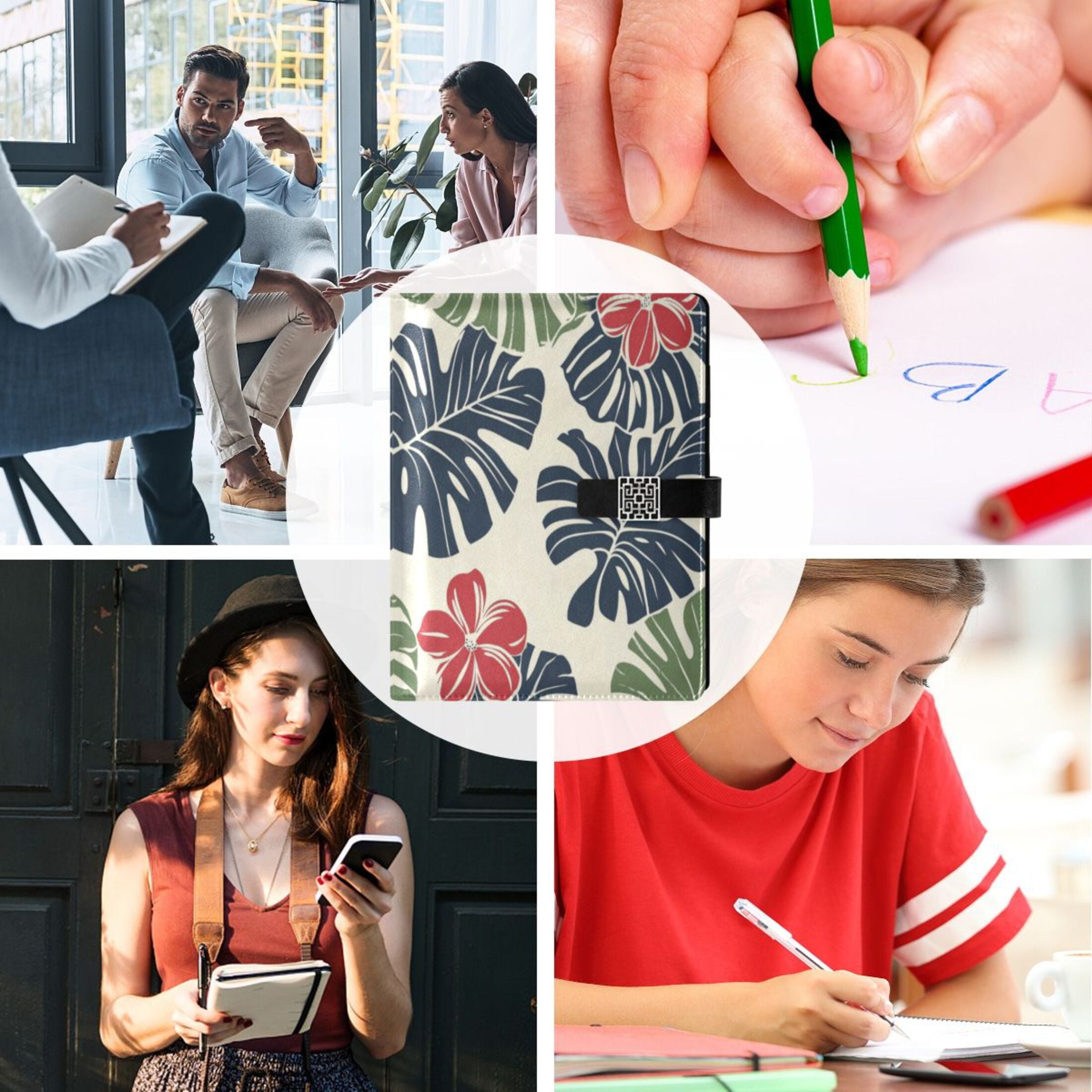 Leather Planner Leather Notebook Notebook Journal Binder Design Pen Pocket Design Convenient for Storage Hawaiian Flower Cartoon