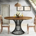 thumbnail image 4 of Tribesigns 47-Inch Round Dining Table for 4-6 People, Farmhouse Kitchen Table with Metal Base, Brown and Black, 4 of 7
