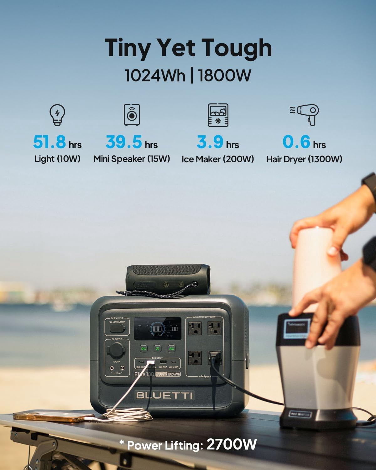Restored BLUETTI Elite 100 V2 Portable Solar Generator, 1024Wh LFP Battery, 1800W AC Output, Compact Backup Power for Camping and Home  Refurbished
