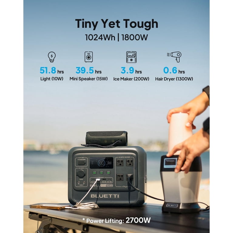 BLUETTI Elite 100 V2 Portable Power Station，w/ 100W Solar Panel (ships  separately), 1024Wh Solar Generator w/ 4 1800W AC Outlets, for Camping,  Emergencies, Backup Power - Walmart.com