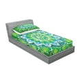thumbnail image 2 of Ambesonne Mandala Fitted Sheet & Pillow Sham Set, Leaf Forms Nature, Twinxl, Green Blue, 2 of 2