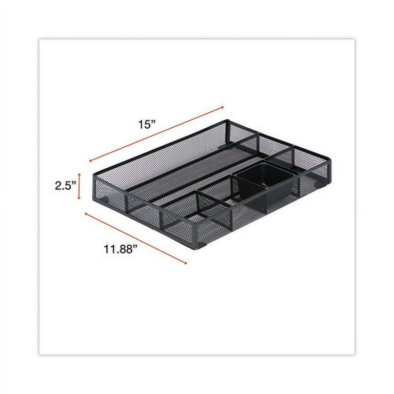 Metal Mesh Drawer Organizer, Six Compartments, 15 x 11.88 x 2.5, Black