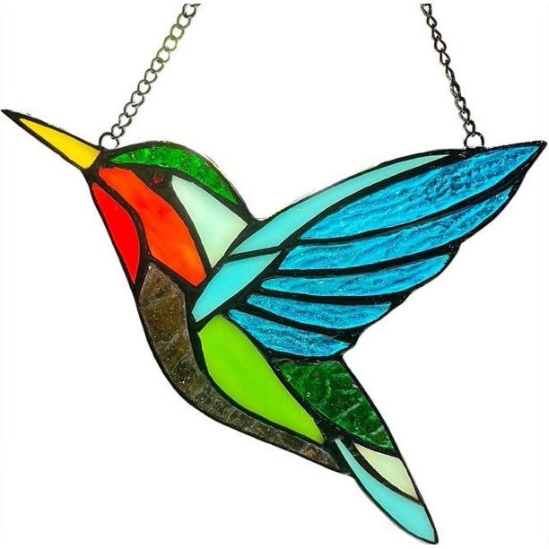 Teissuly Hummingbird Stained Glass Birds Window Hangings, Stained Glass Decorations,Bird Suncatcher for Window Decor Hummingbird Gifts for Mom,Bird Lovers Teissuly WER202309200683
